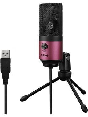 FIFINE USB K669 Microphone with Volume Control and Tripod Stand Purple